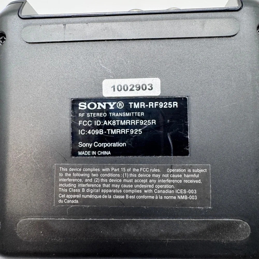 Sony RF Stereo Transmitter TMR-RF925R Unisex OS Black Charging Base Station